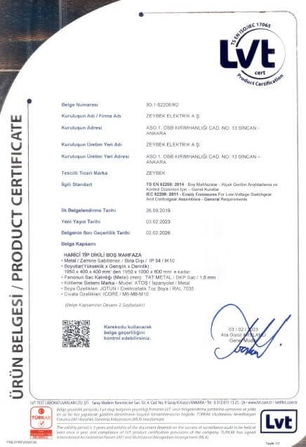 630APRODUCT CERTIFICATE